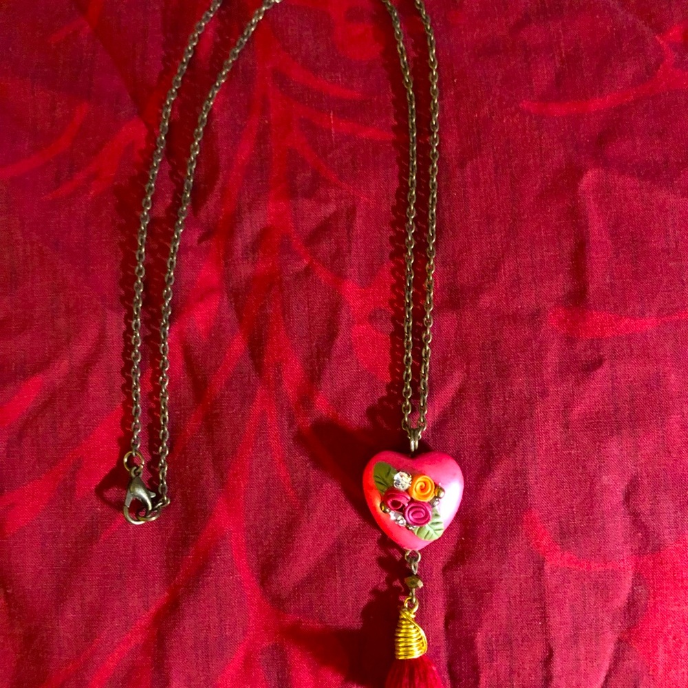 Vintage Heart w/Rose Embellishments Necklace, Preteen, Girl Bling, Sweetheart